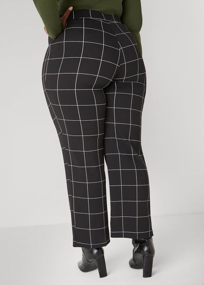 Ashley Stewart Textured Windowpane Print Pants Black White