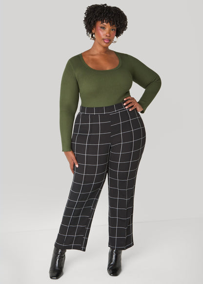 Ashley Stewart Textured Windowpane Print Pants Black White