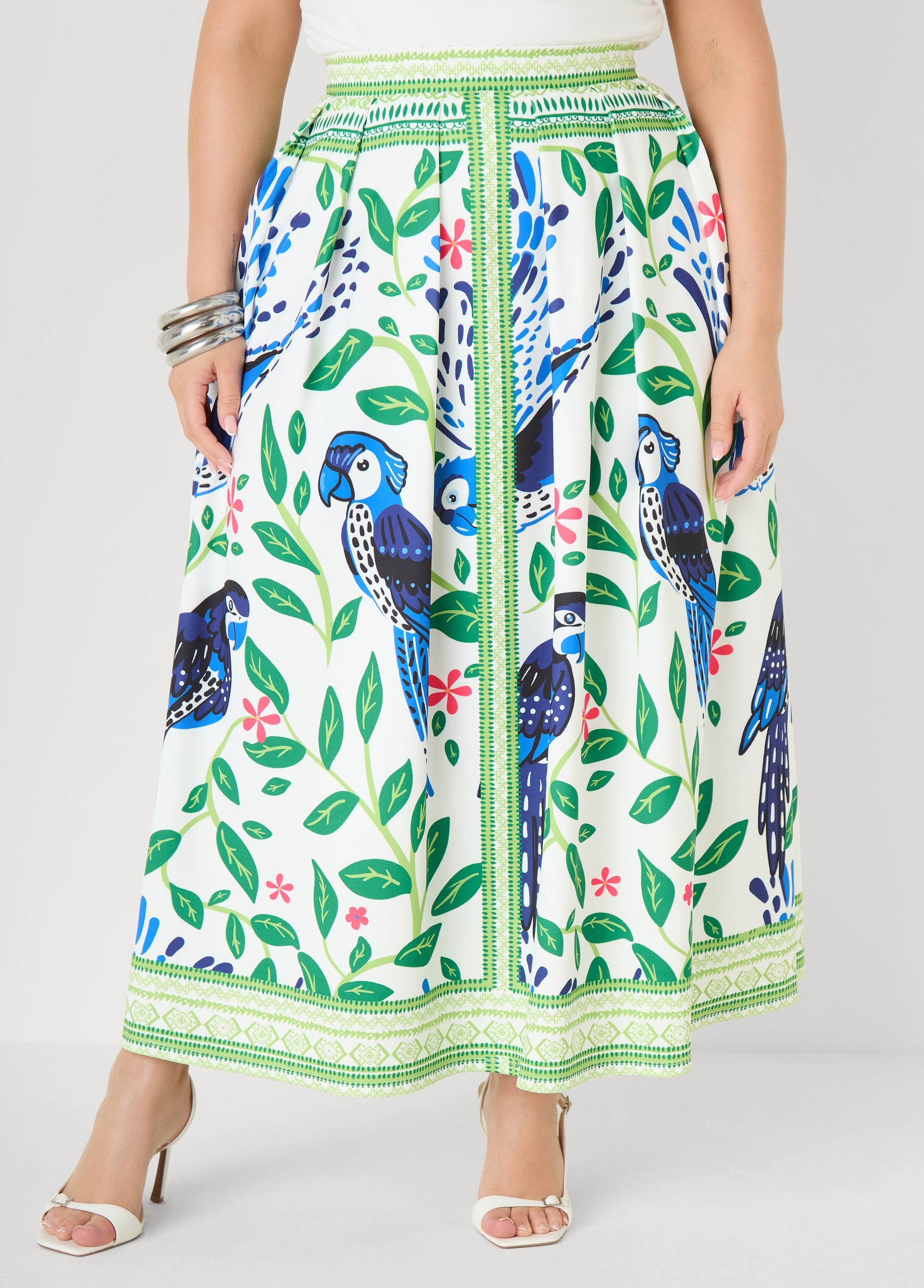 Ashley Stewart Parrot Print Maxi Skirt Victoria Blue