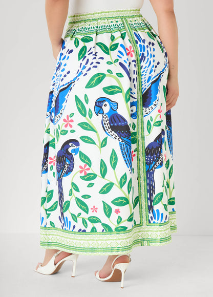 Ashley Stewart Parrot Print Maxi Skirt Victoria Blue