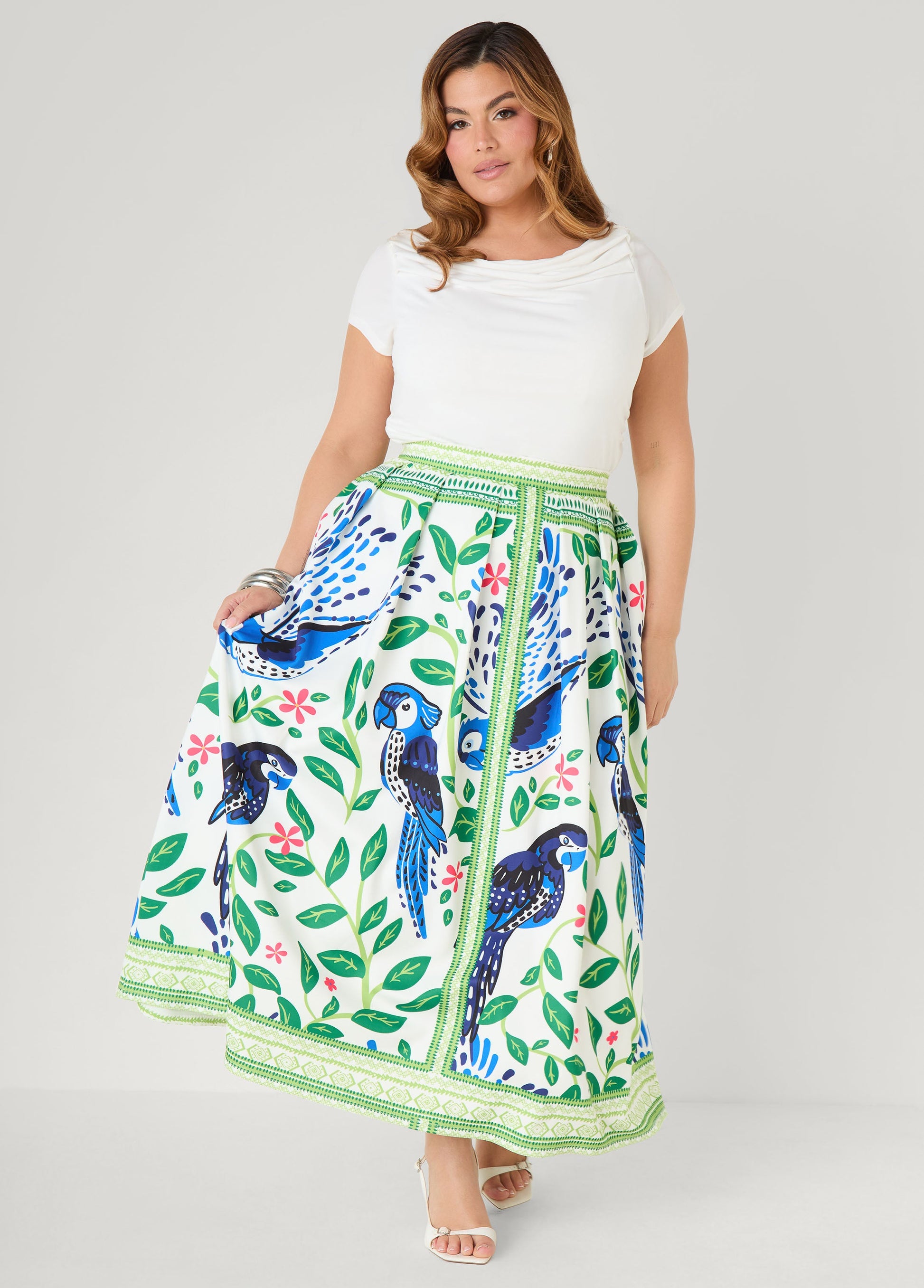 Ashley Stewart Parrot Print Maxi Skirt Victoria Blue