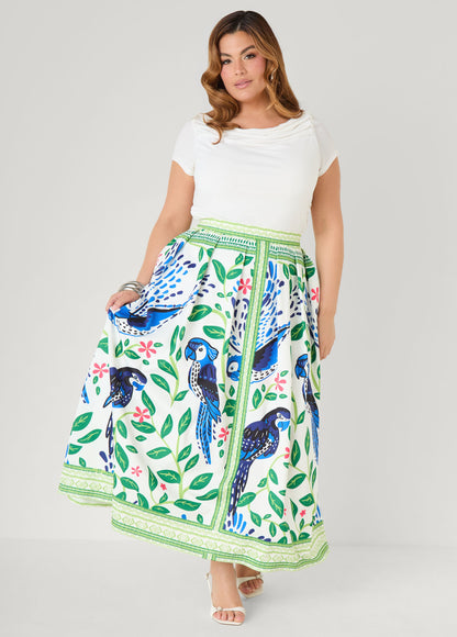 Ashley Stewart Parrot Print Maxi Skirt Victoria Blue