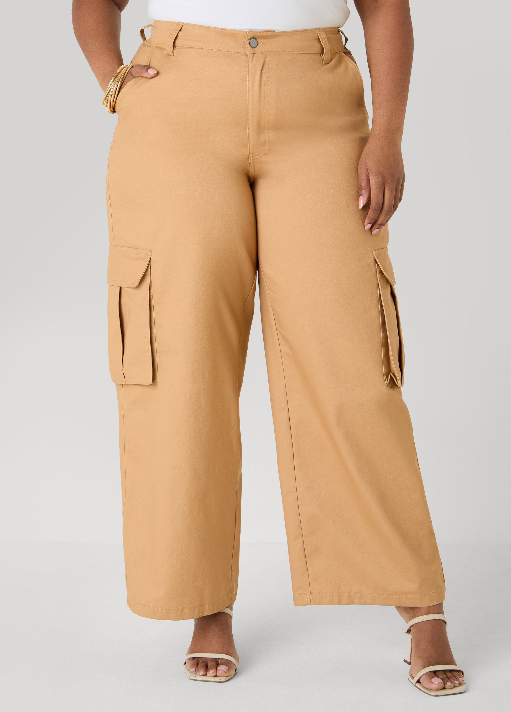 Ashley Stewart Cargo Wide Leg Pants Iced Coffee