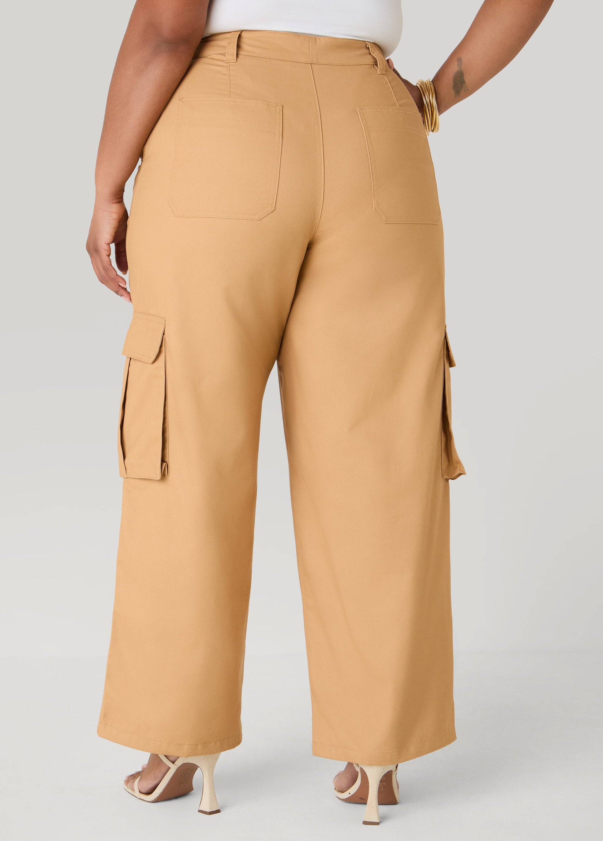 Ashley Stewart Cargo Wide Leg Pants Iced Coffee