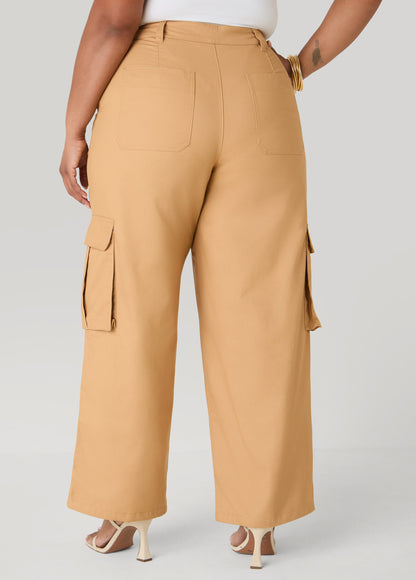 Ashley Stewart Cargo Wide Leg Pants Iced Coffee