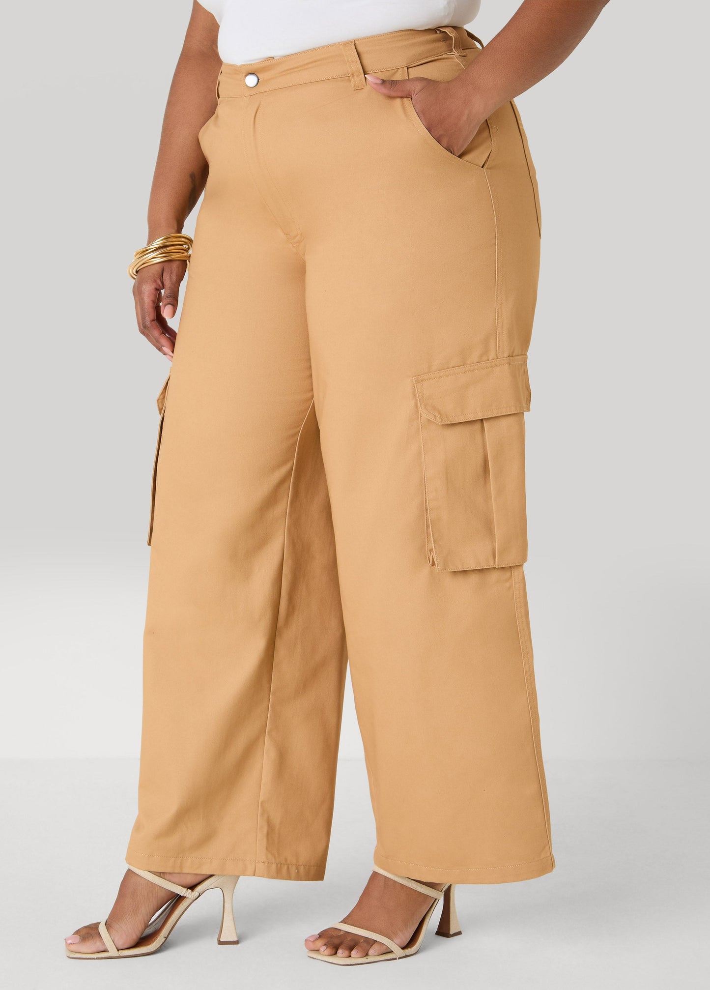 Ashley Stewart Cargo Wide Leg Pants Iced Coffee