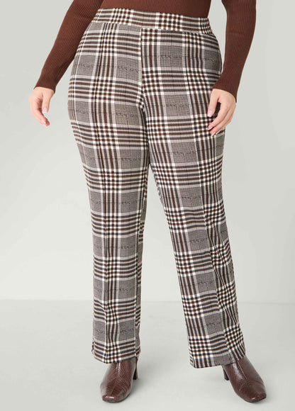 Ashley Stewart Textured Plaid Pull On Pants Black White