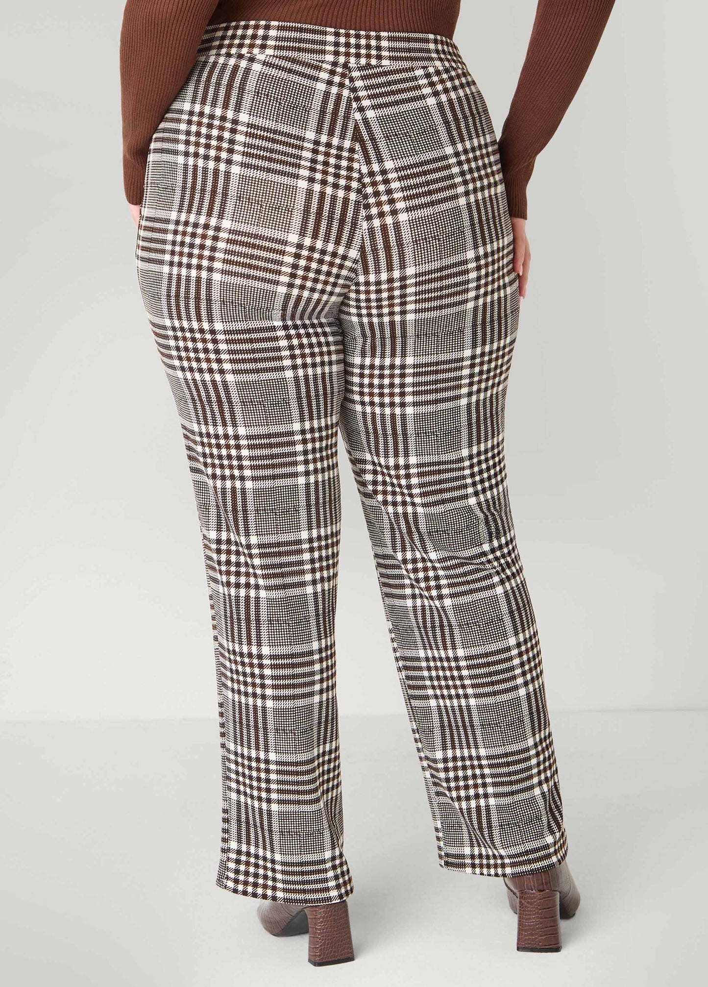 Ashley Stewart Textured Plaid Pull On Pants Black White
