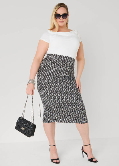 Ashley Stewart Millennium Geo Print Skirt Black White