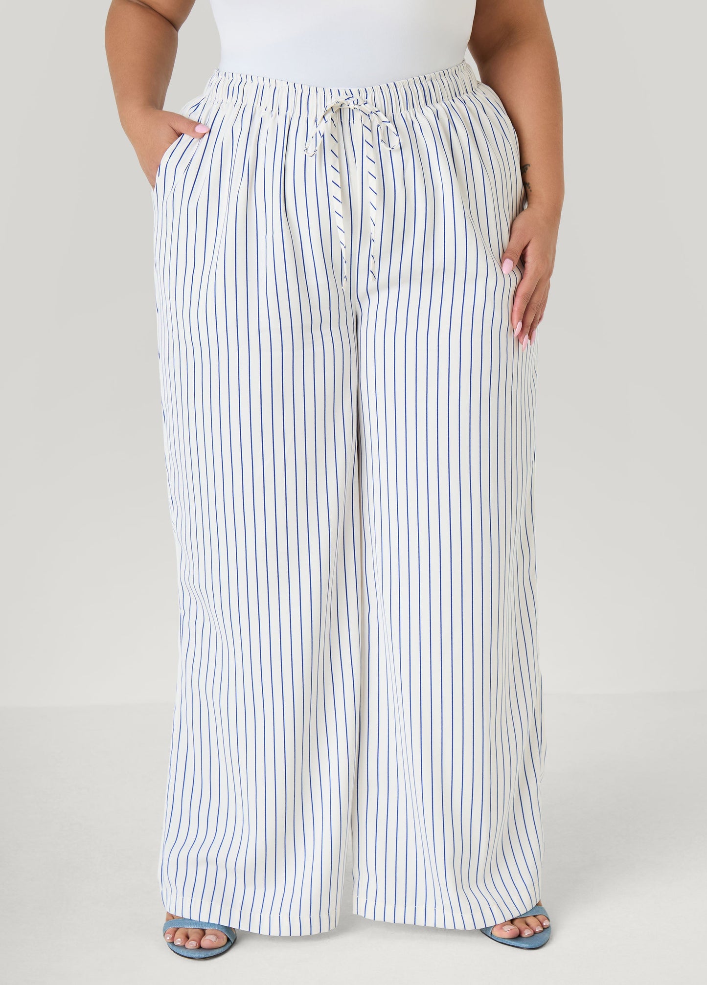 Ashley Stewart Pinstriped Wide Leg Pants Turtledove