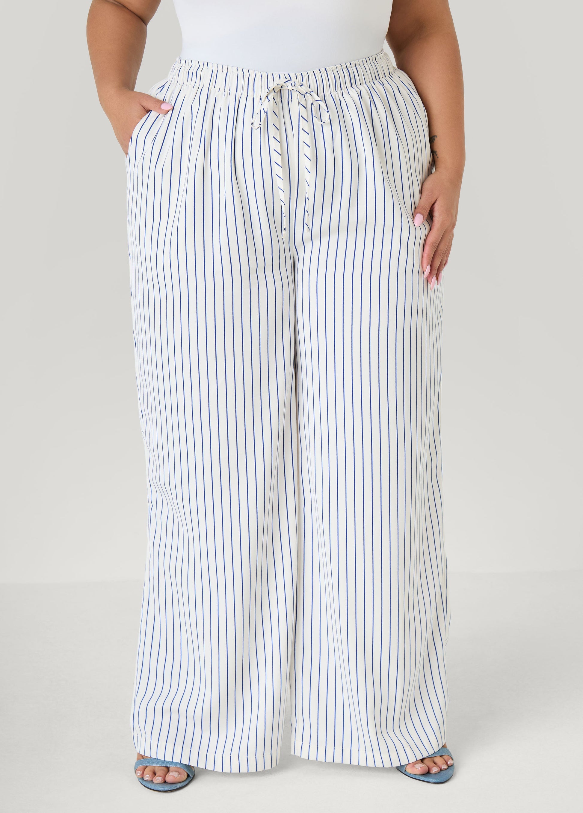 Ashley Stewart Pinstriped Wide Leg Pants Turtledove