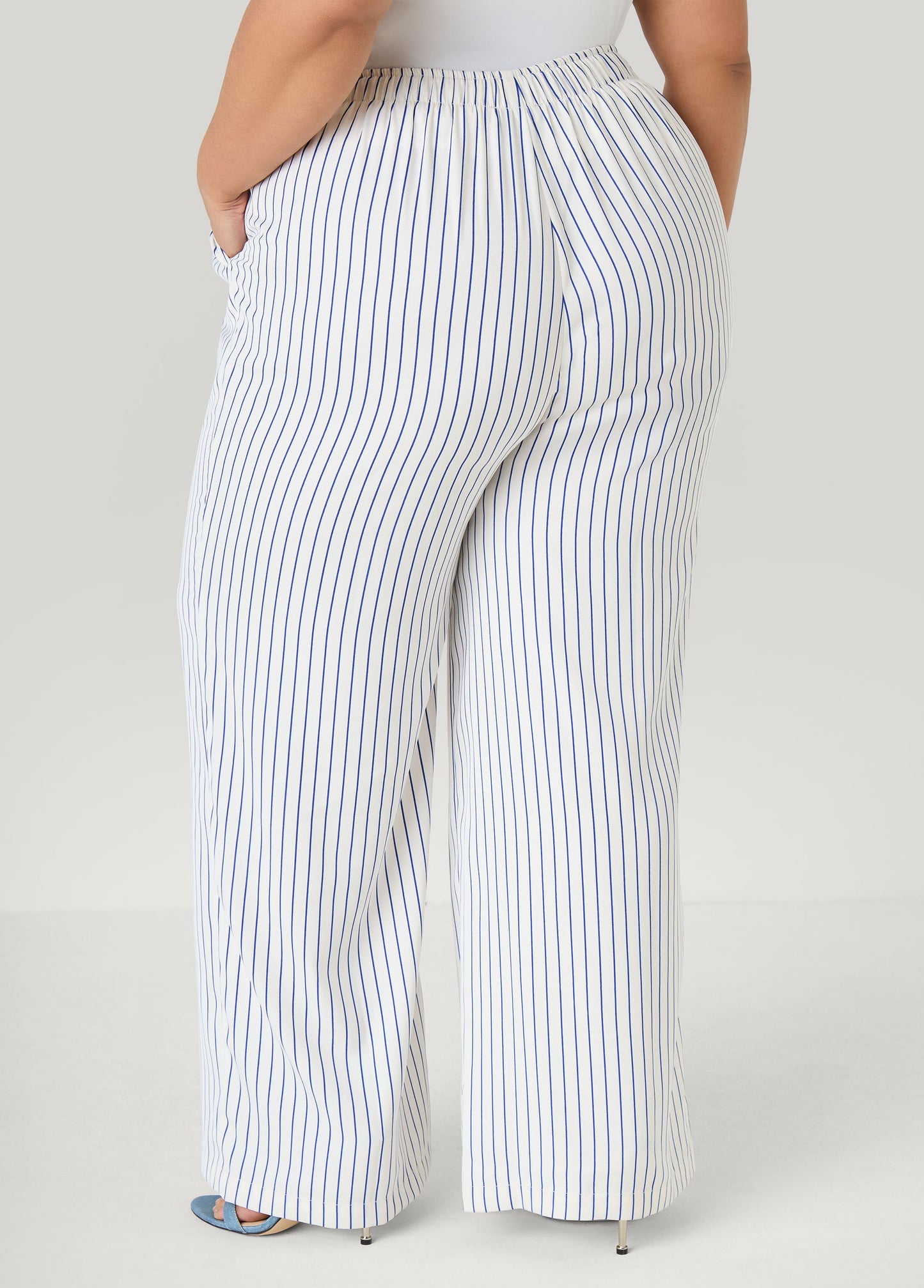Ashley Stewart Pinstriped Wide Leg Pants Turtledove