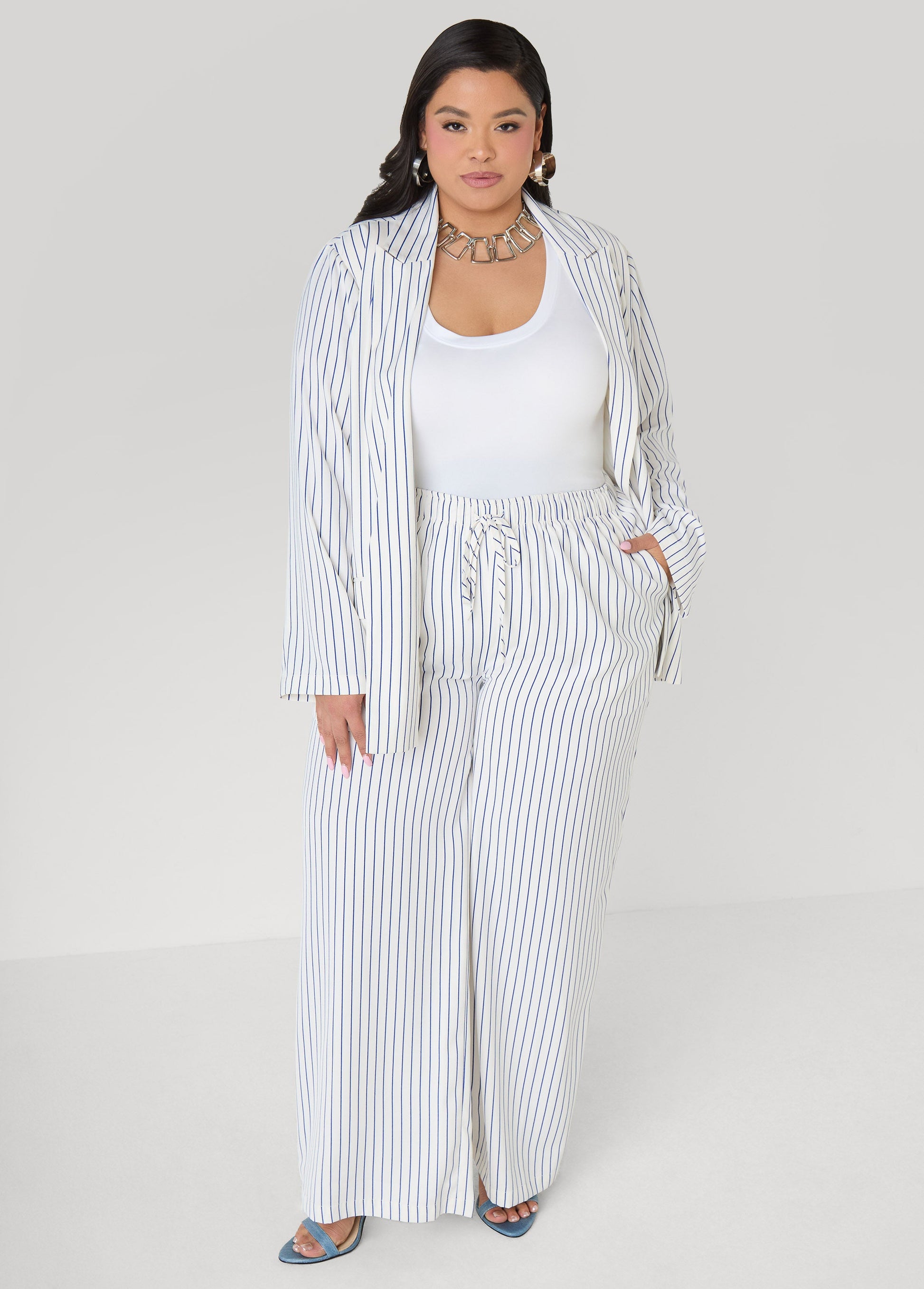 Ashley Stewart Pinstriped Wide Leg Pants Turtledove