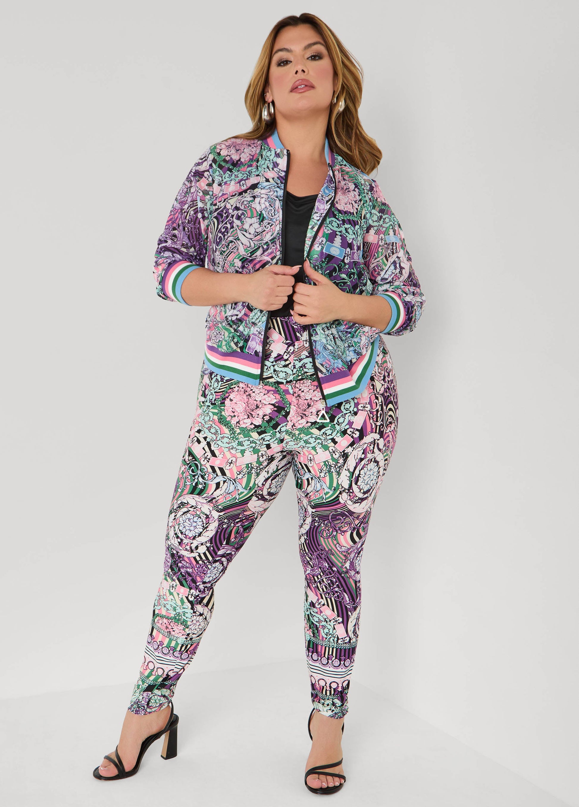 Ashley Stewart High Rise Status Print Leggings Multi