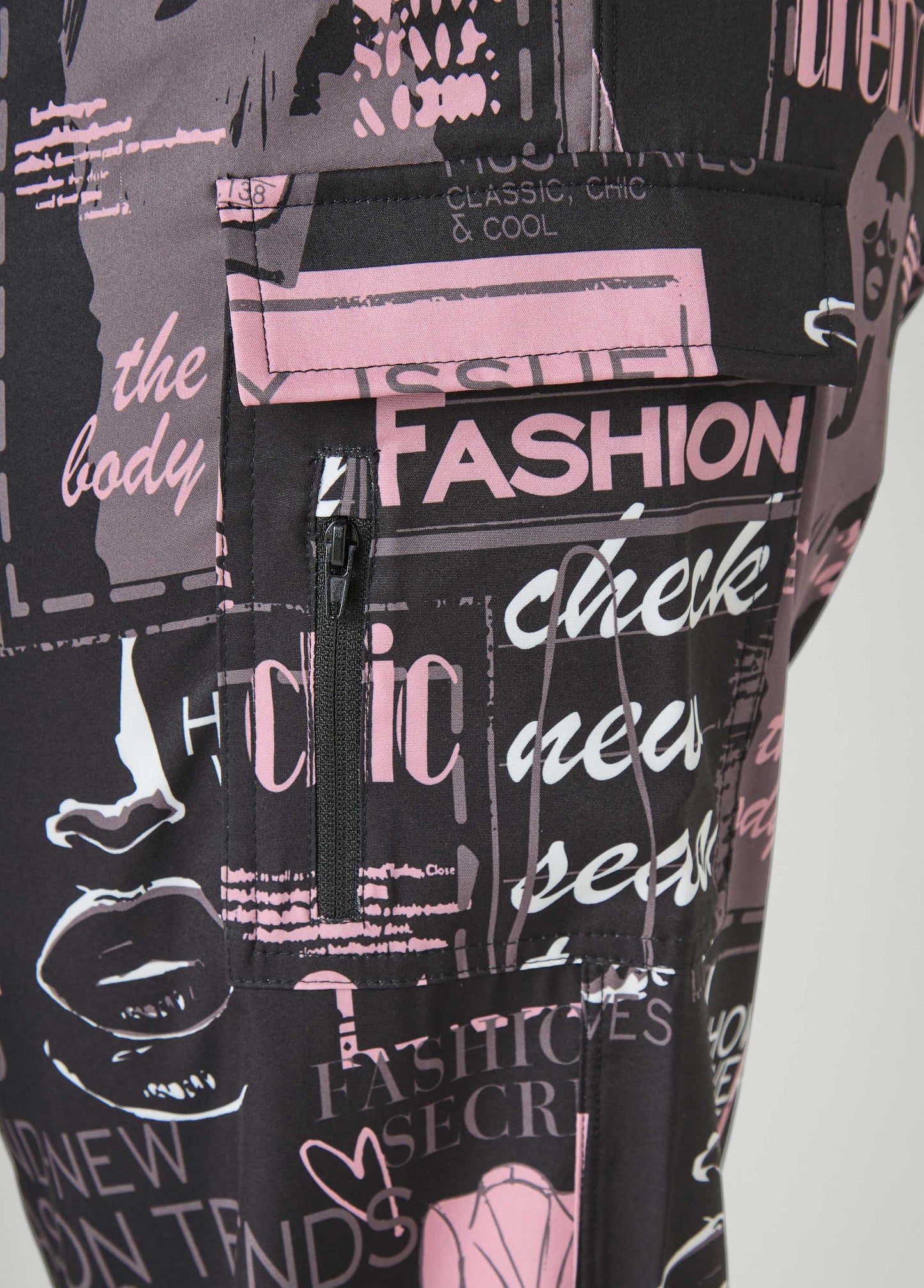 Ashley Stewart Newspaper Print Cargo Joggers Black Combo