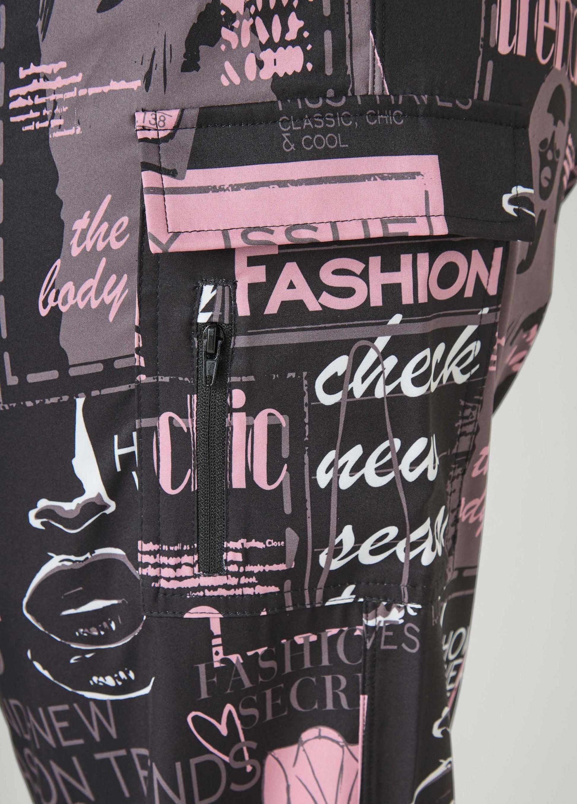 Ashley Stewart Newspaper Print Cargo Joggers Black Combo