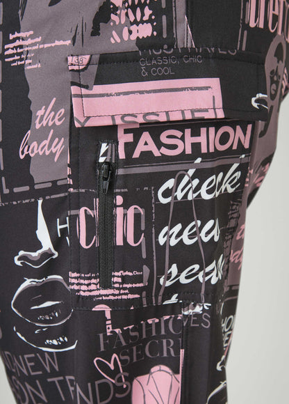 Ashley Stewart Newspaper Print Cargo Joggers Black Combo