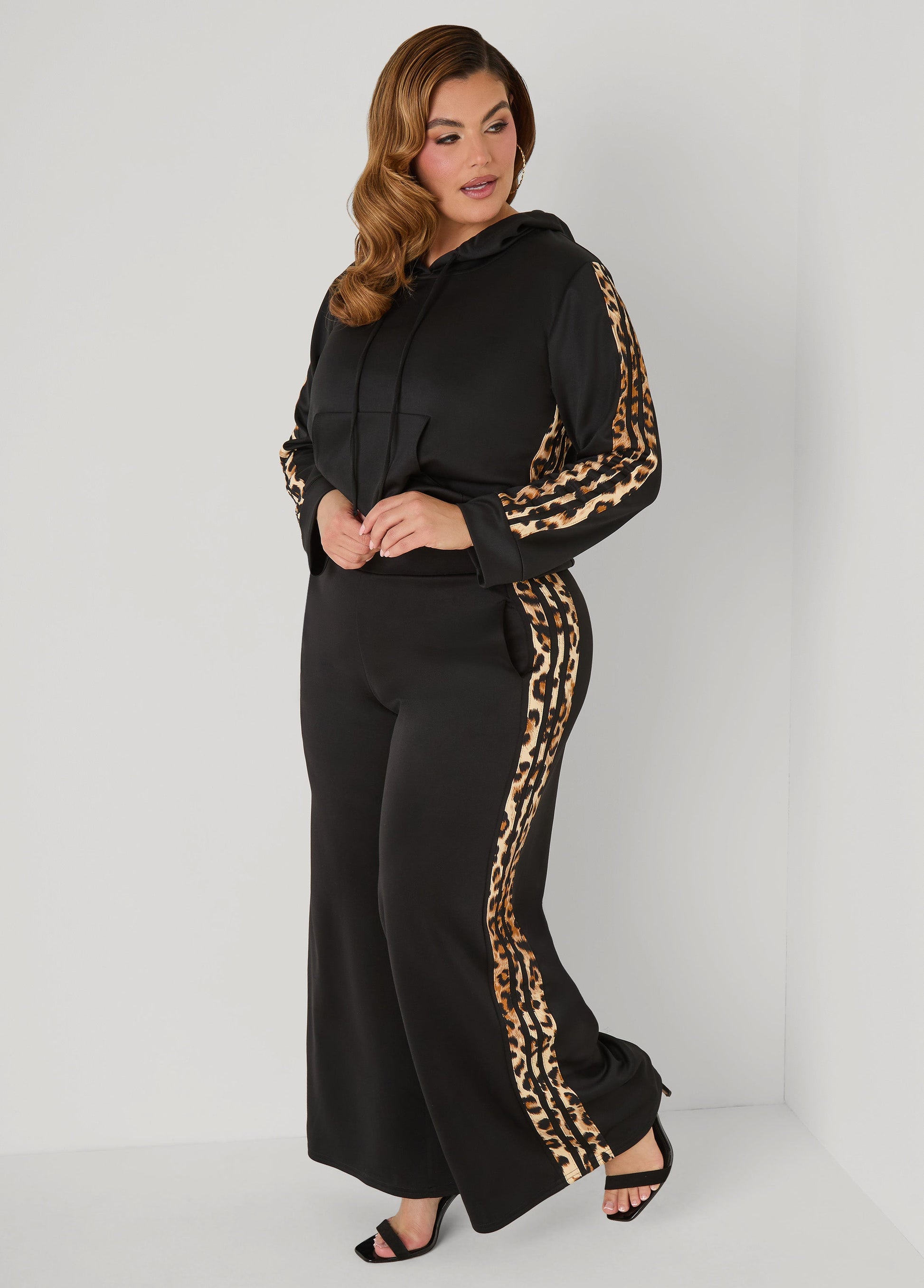 Ashley Stewart Animal Striped Wide Leg Pants Black