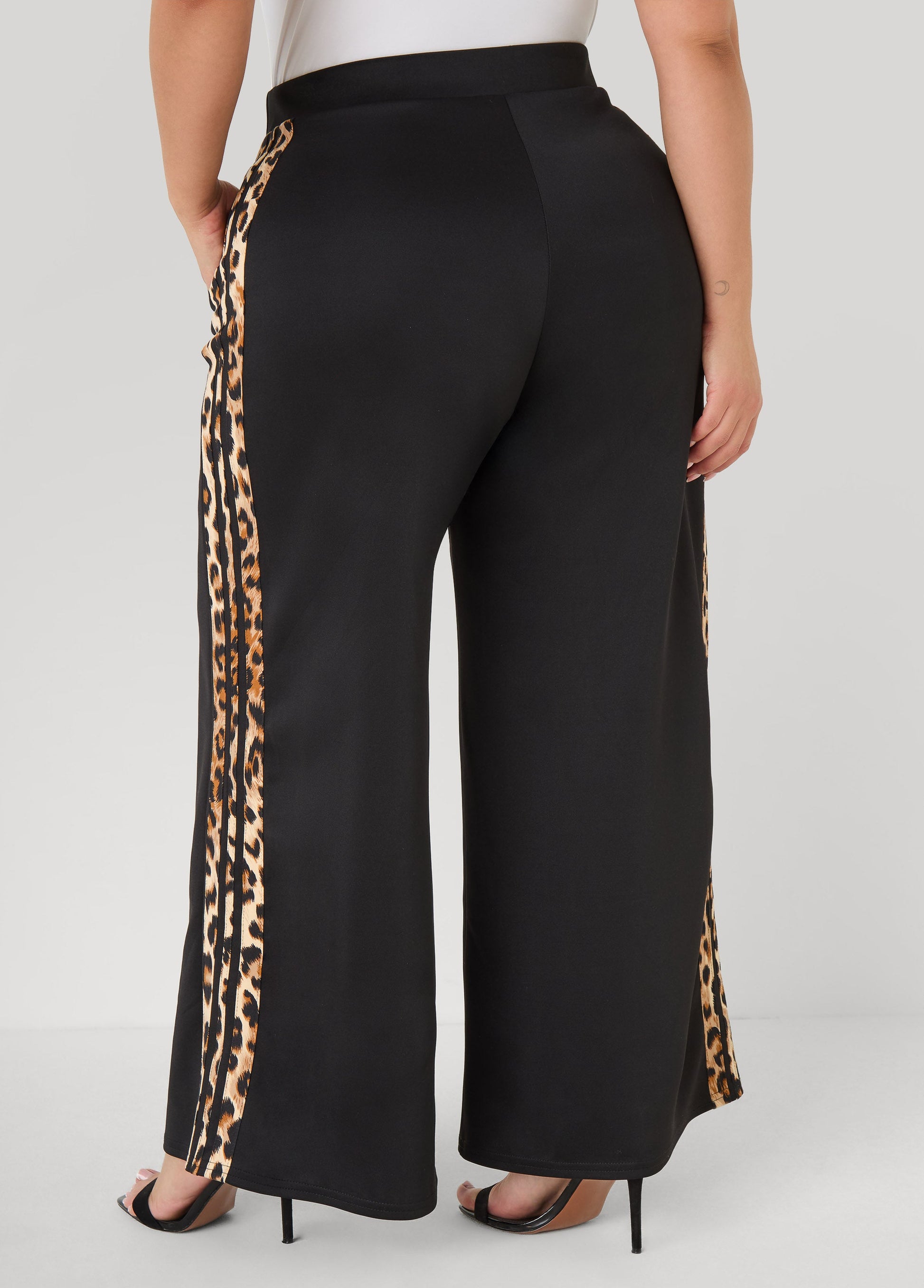Ashley Stewart Animal Striped Wide Leg Pants Black