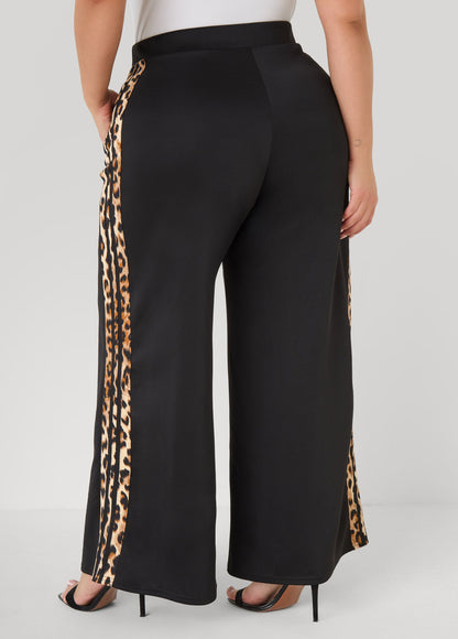 Ashley Stewart Animal Striped Wide Leg Pants Black