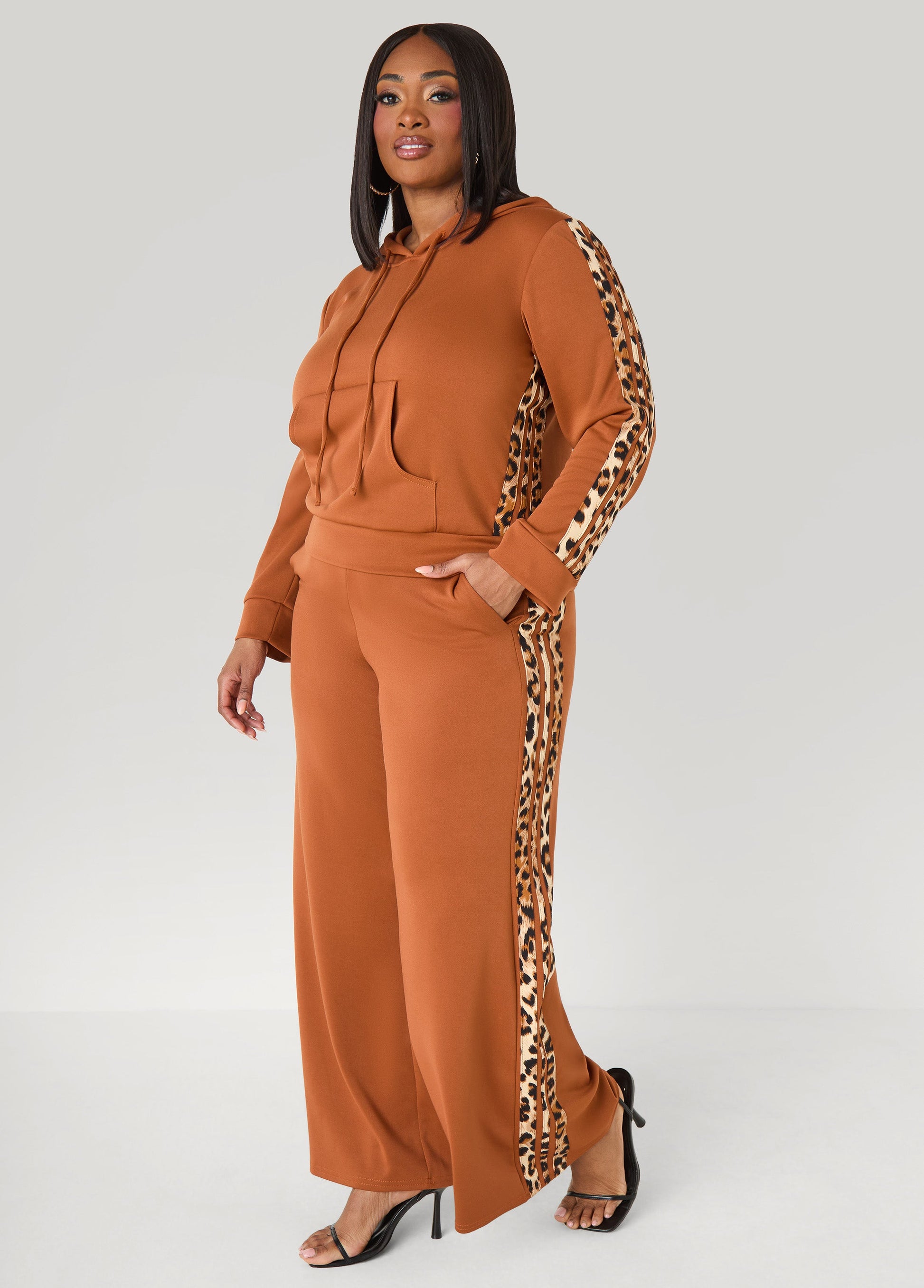 Ashley Stewart Animal Striped Wide Leg Pants Black