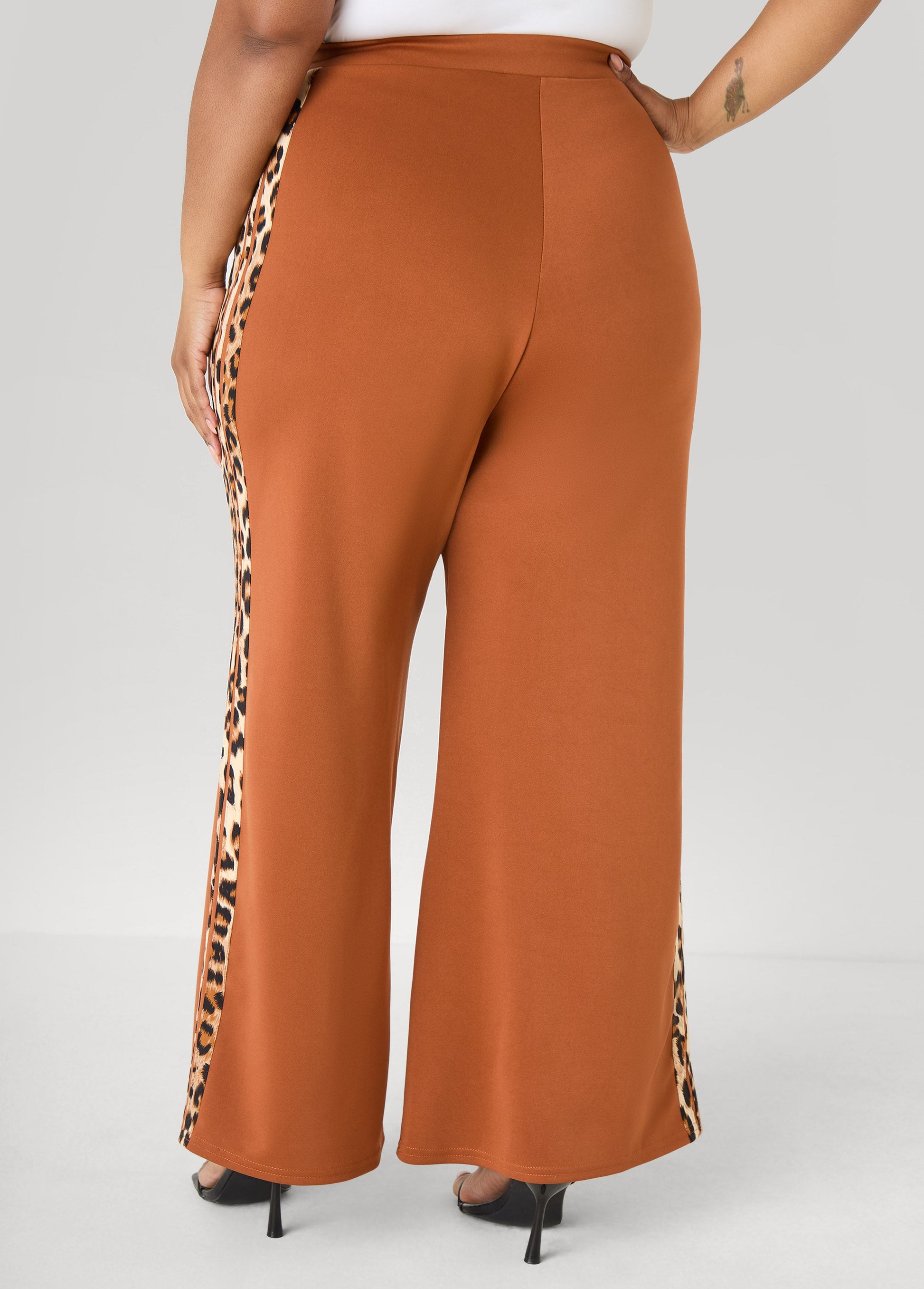 Ashley Stewart Animal Striped Wide Leg Pants Black