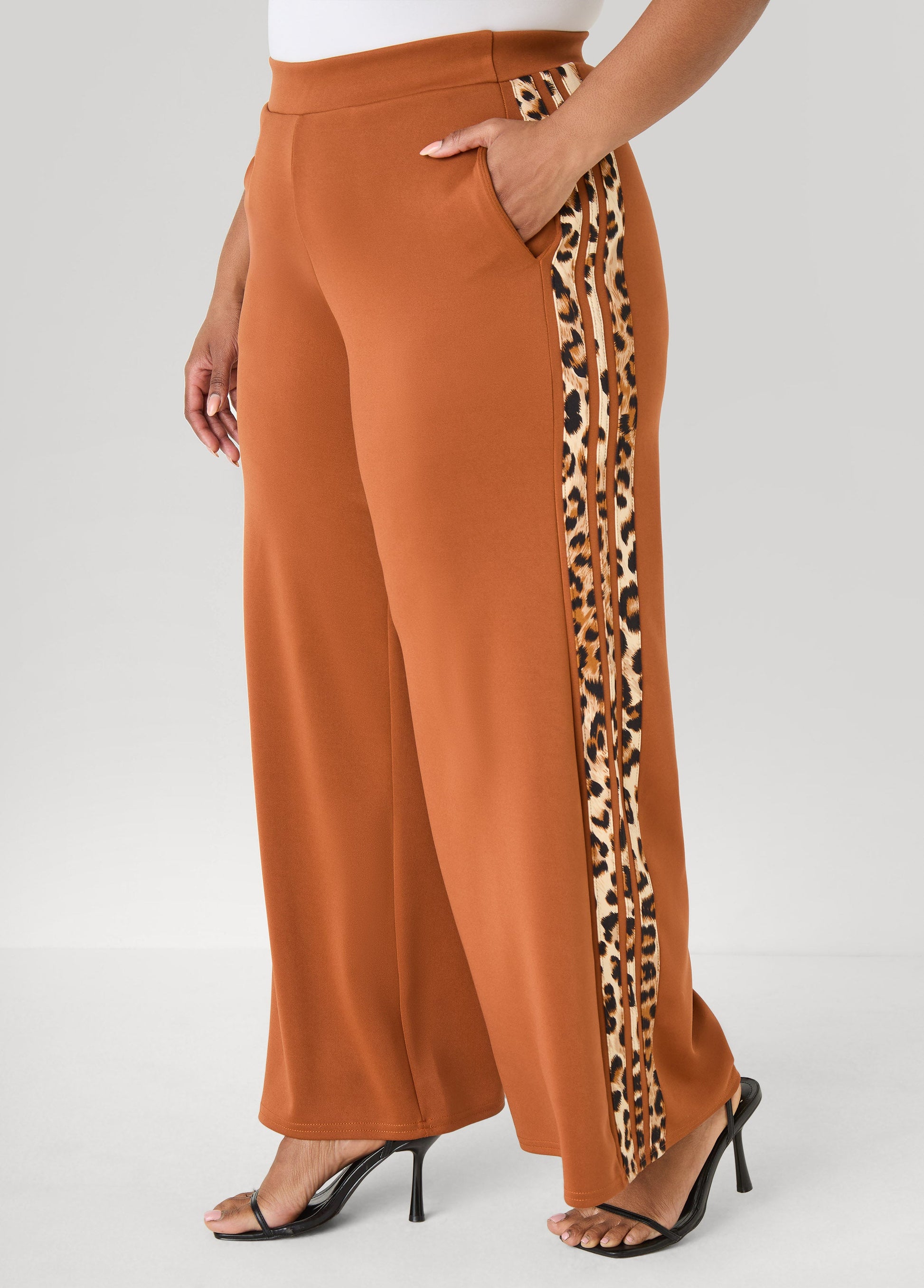 Ashley Stewart Animal Striped Wide Leg Pants Black