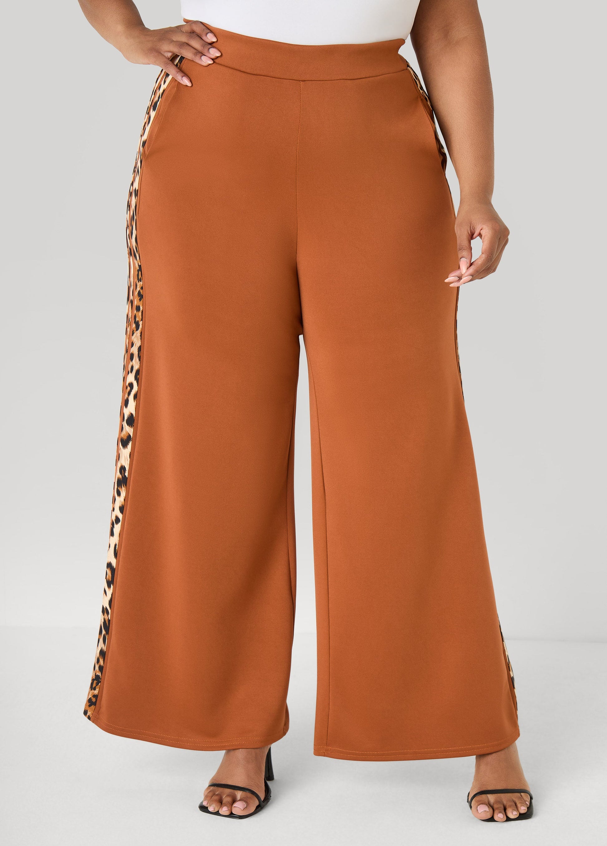 Ashley Stewart Animal Striped Wide Leg Pants Black