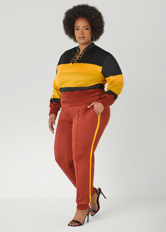 Ashley Stewart Pintucked Striped Joggers Burnt Henna