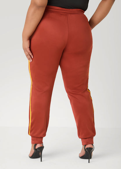 Ashley Stewart Pintucked Striped Joggers Burnt Henna