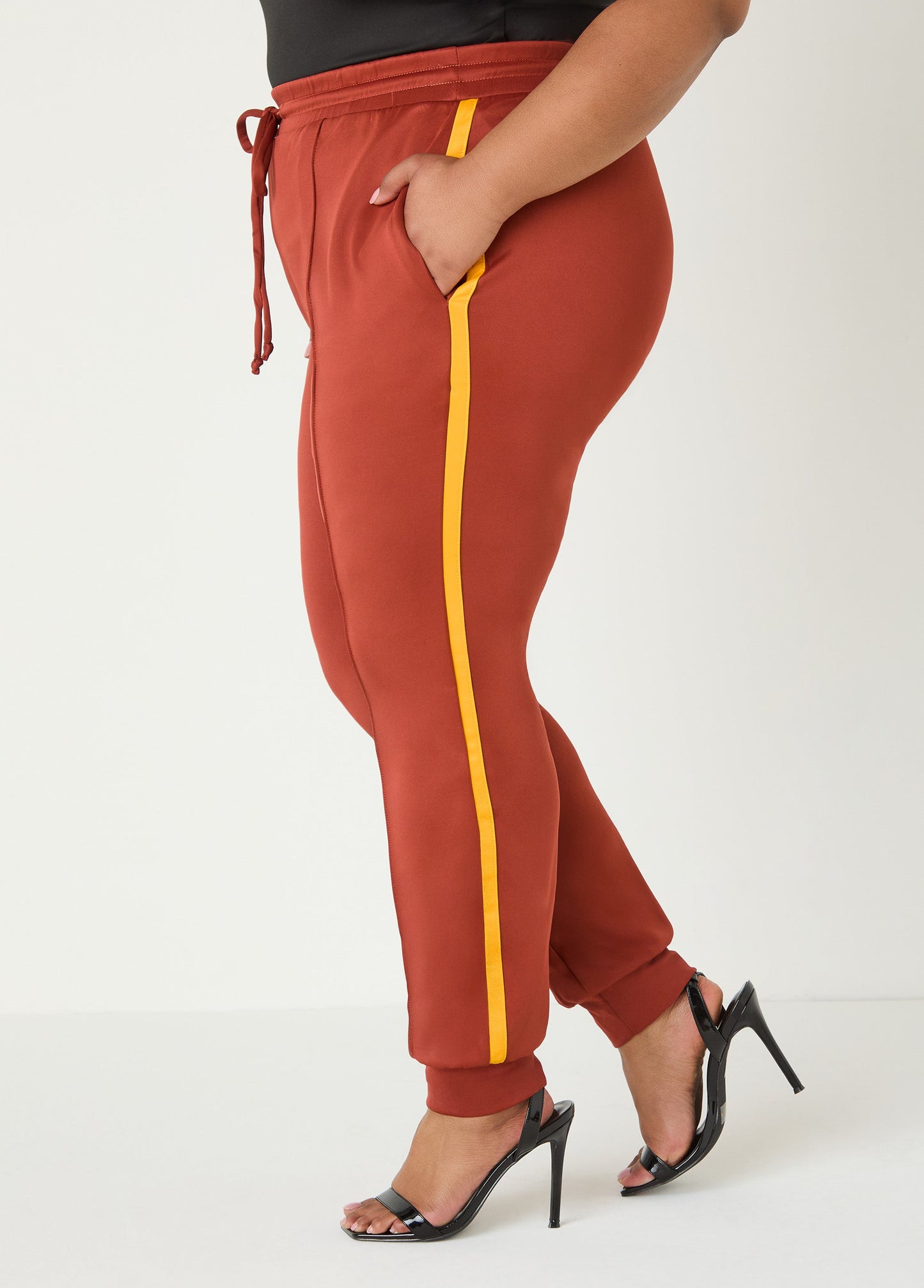 Ashley Stewart Pintucked Striped Joggers Burnt Henna