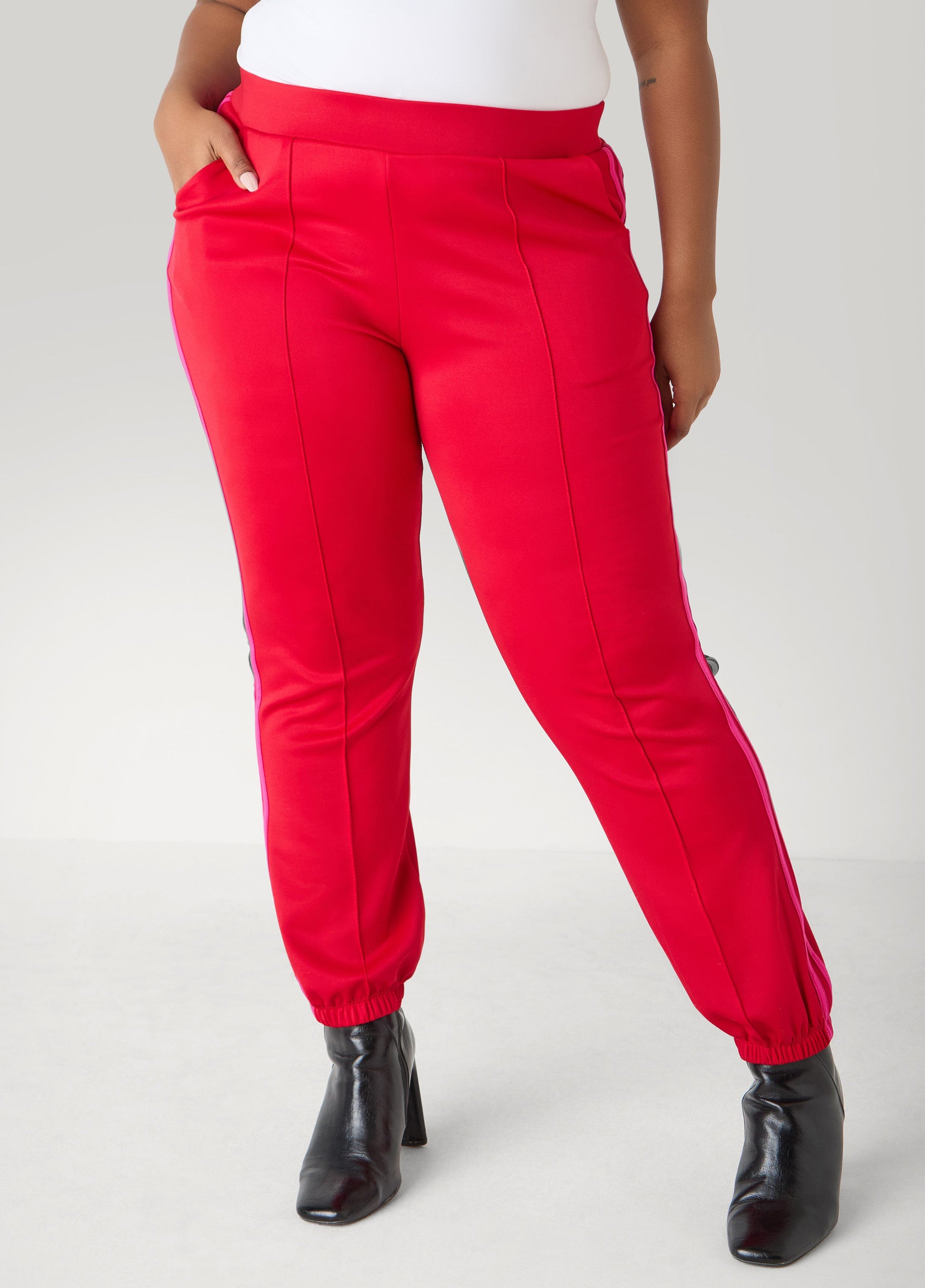 Ashley Stewart Pintucked Striped Joggers Fuchsia