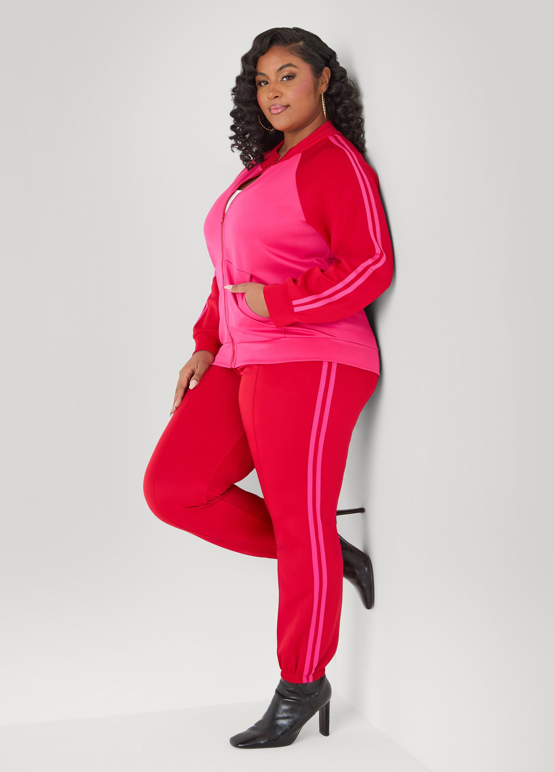 Ashley Stewart Pintucked Striped Joggers Fuchsia