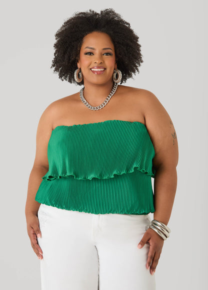 Ashley Stewart Strapless Plisse Satin Top Amazon