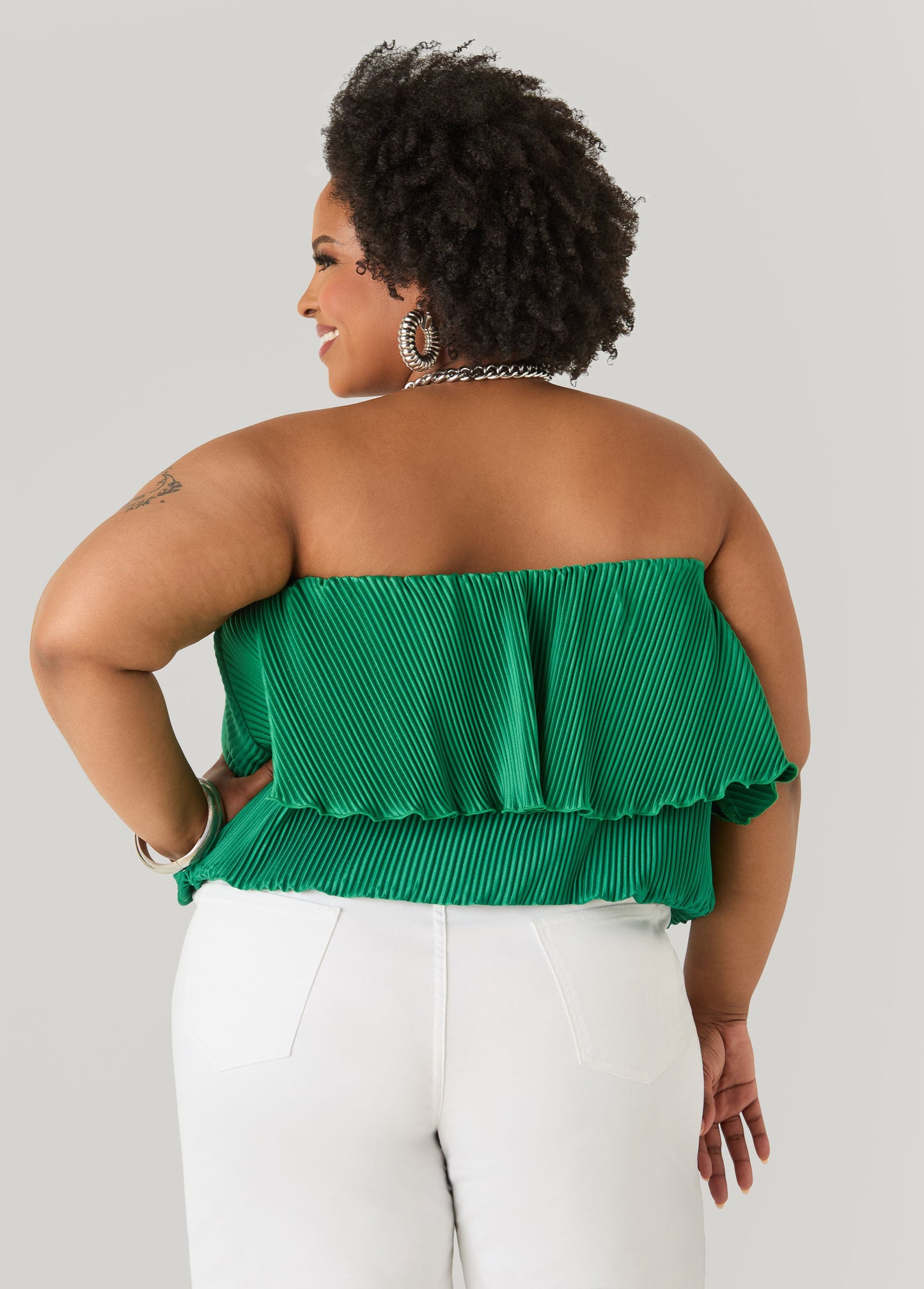 Ashley Stewart Strapless Plisse Satin Top Amazon