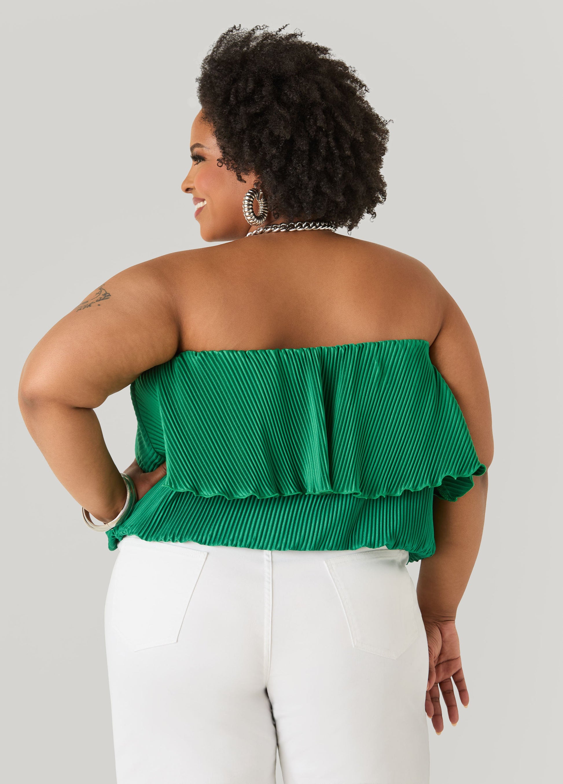 Ashley Stewart Strapless Plisse Satin Top Amazon