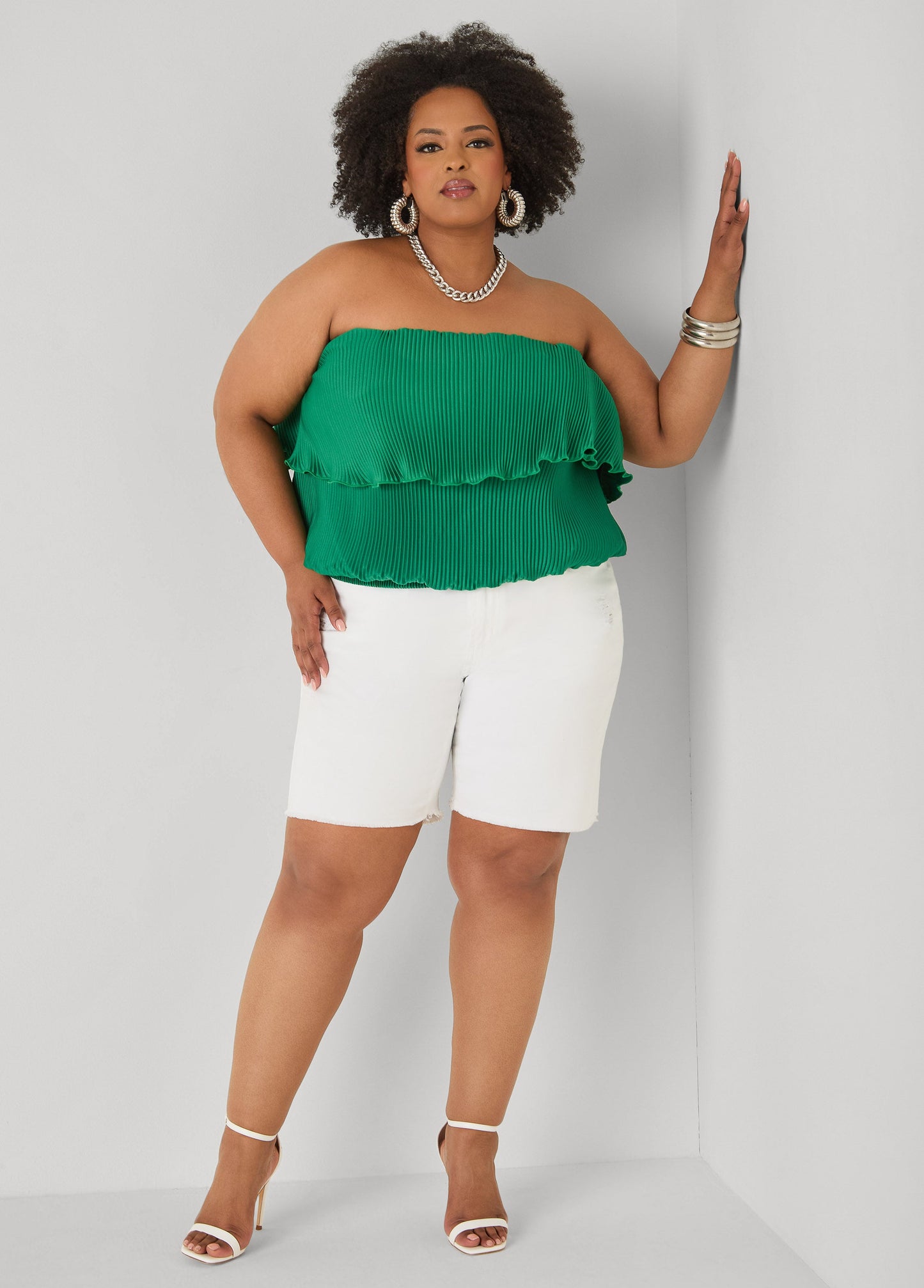 Ashley Stewart Strapless Plisse Satin Top Amazon