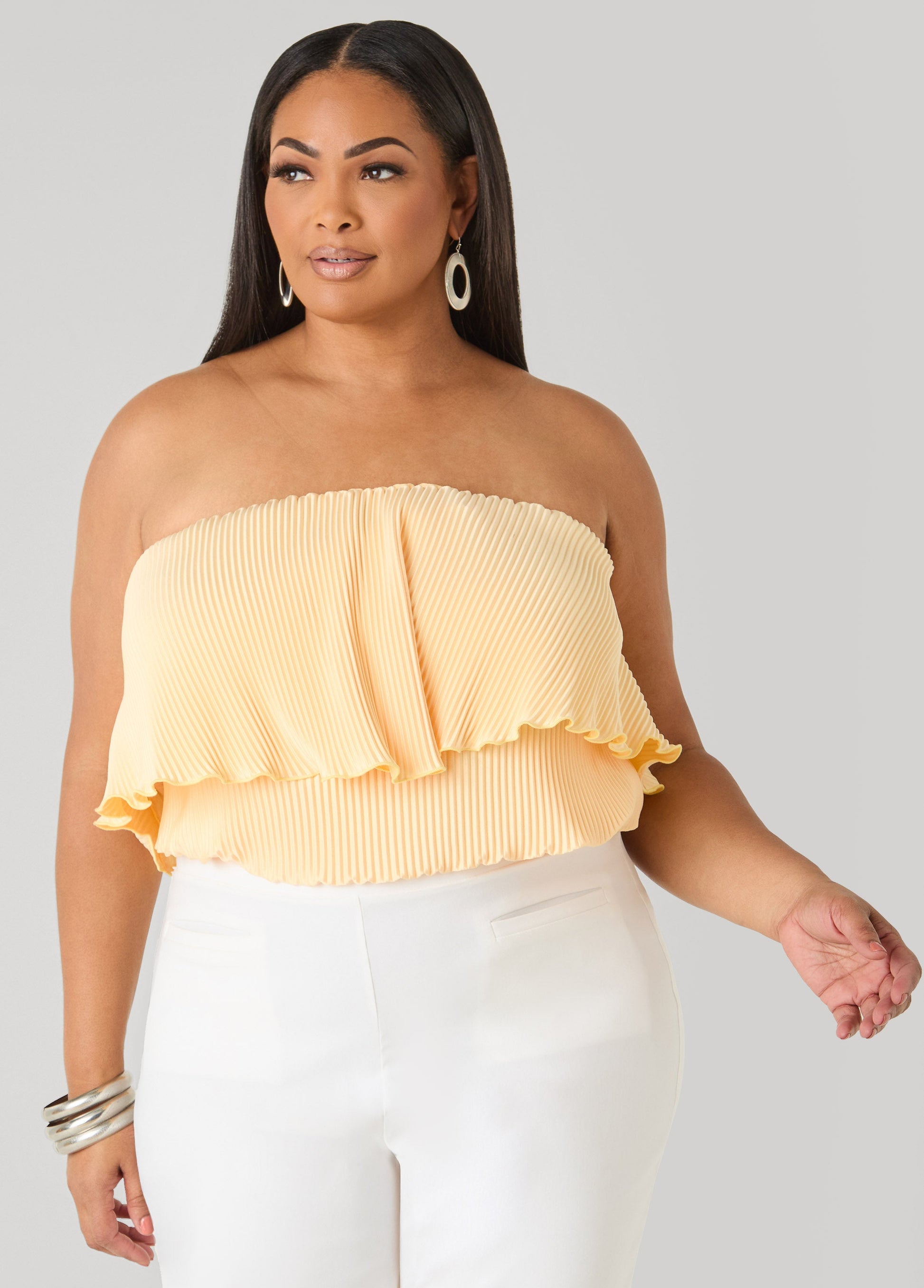 Ashley Stewart Strapless Plisse Satin Top Amazon