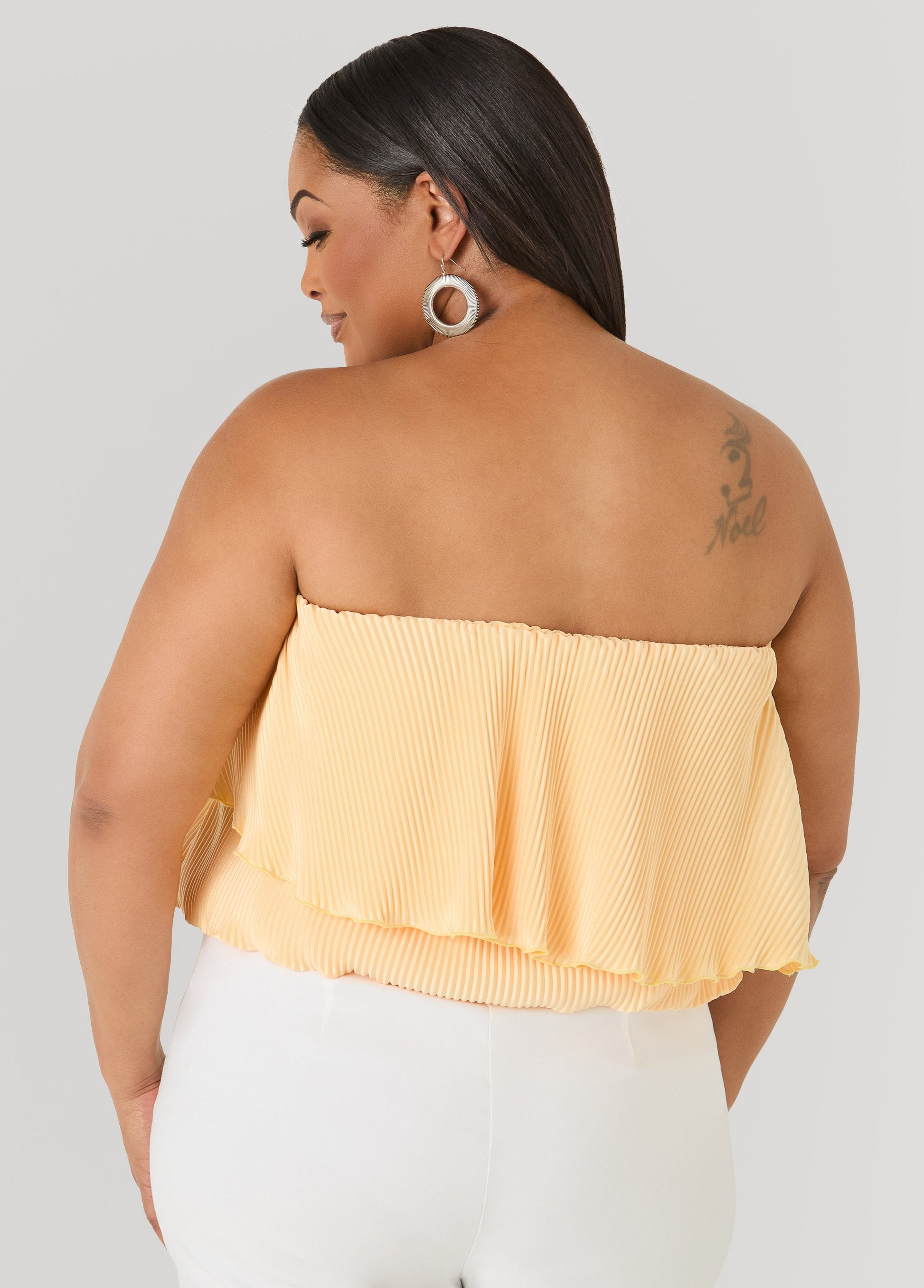 Ashley Stewart Strapless Plisse Satin Top Amazon