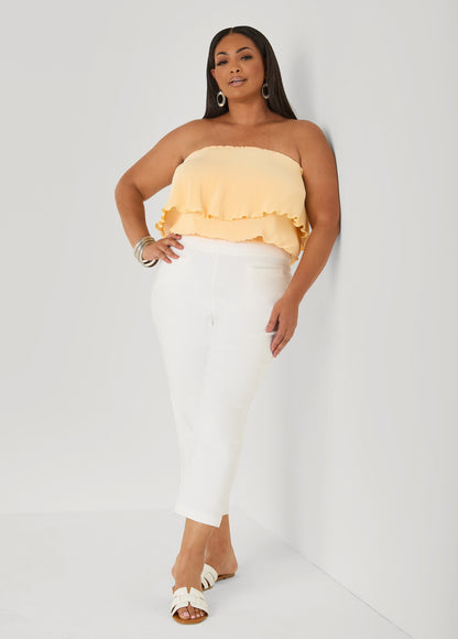 Ashley Stewart Strapless Plisse Satin Top Amazon