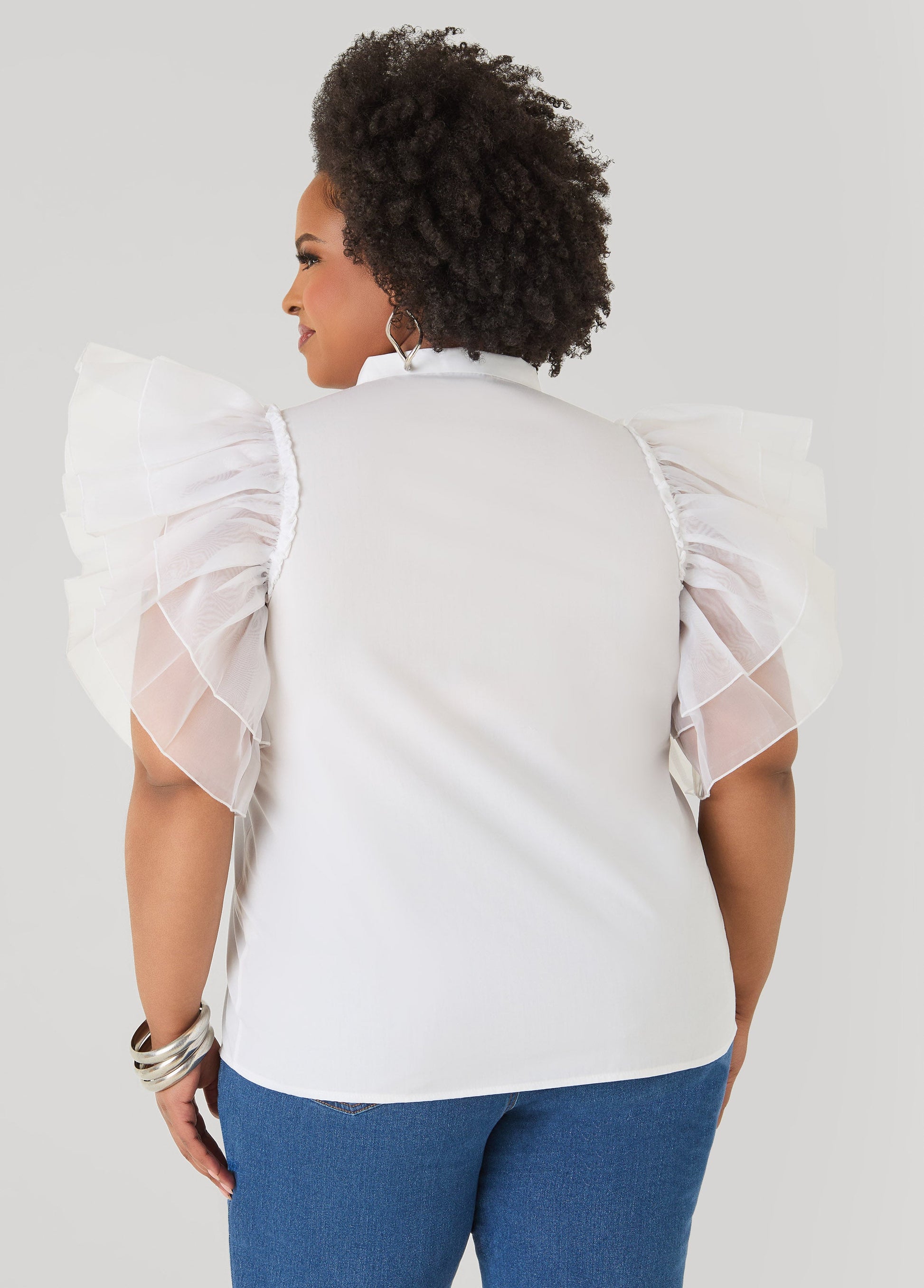 Ashley Stewart Organza Sleeved Faith Shirt White