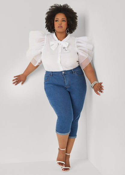 Ashley Stewart Organza Sleeved Faith Shirt White