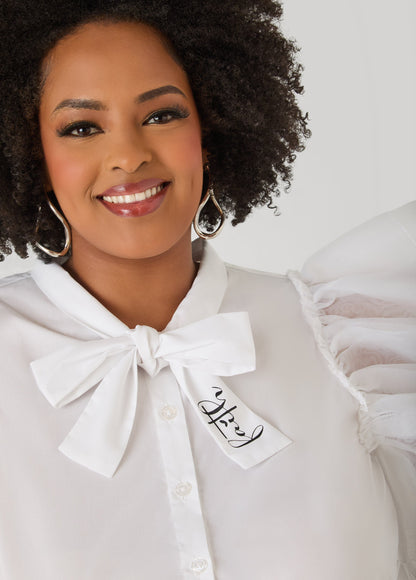 Ashley Stewart Organza Sleeved Faith Shirt White