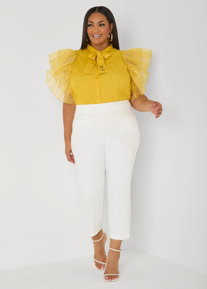 Ashley Stewart Organza Sleeved Faith Shirt White