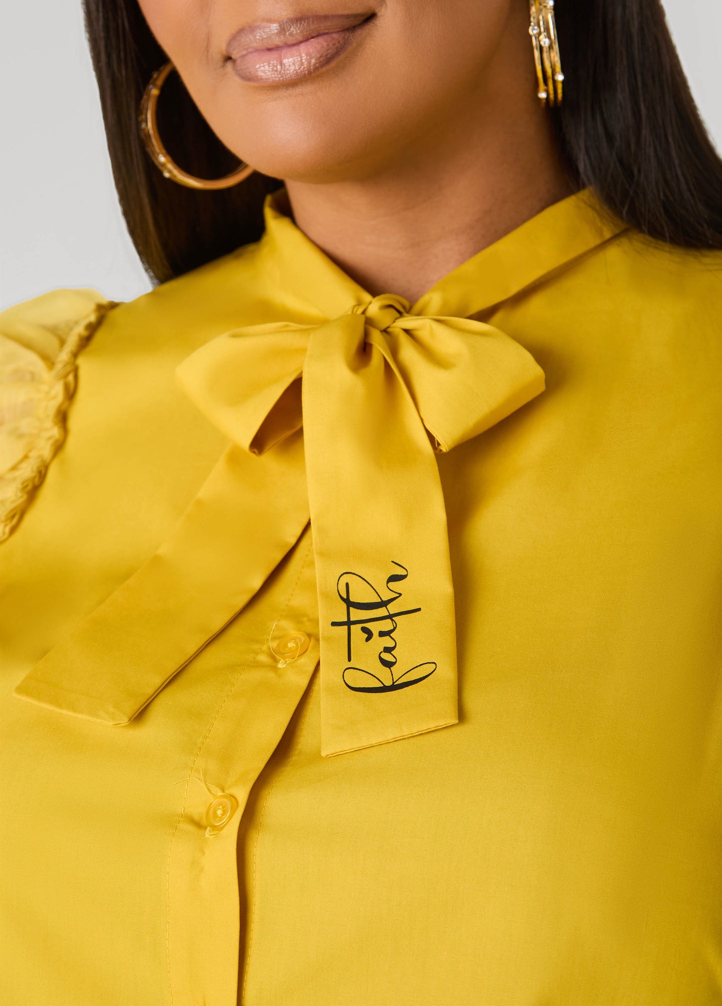 Ashley Stewart Organza Sleeved Faith Shirt White
