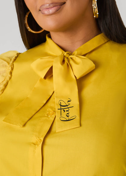 Ashley Stewart Organza Sleeved Faith Shirt White