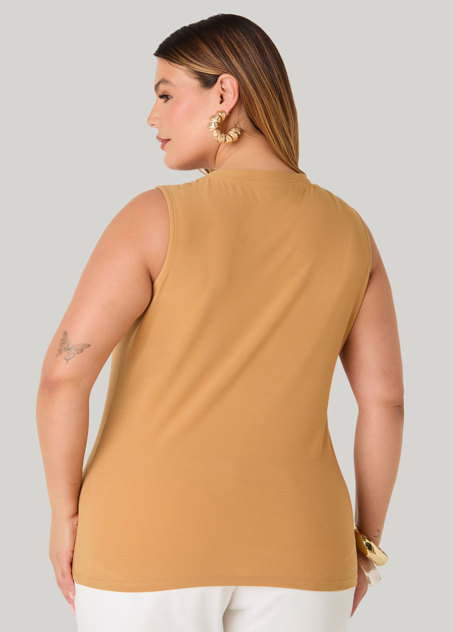 Ashley Stewart Marbled Bead Stretch Crepe Top Iced Coffee