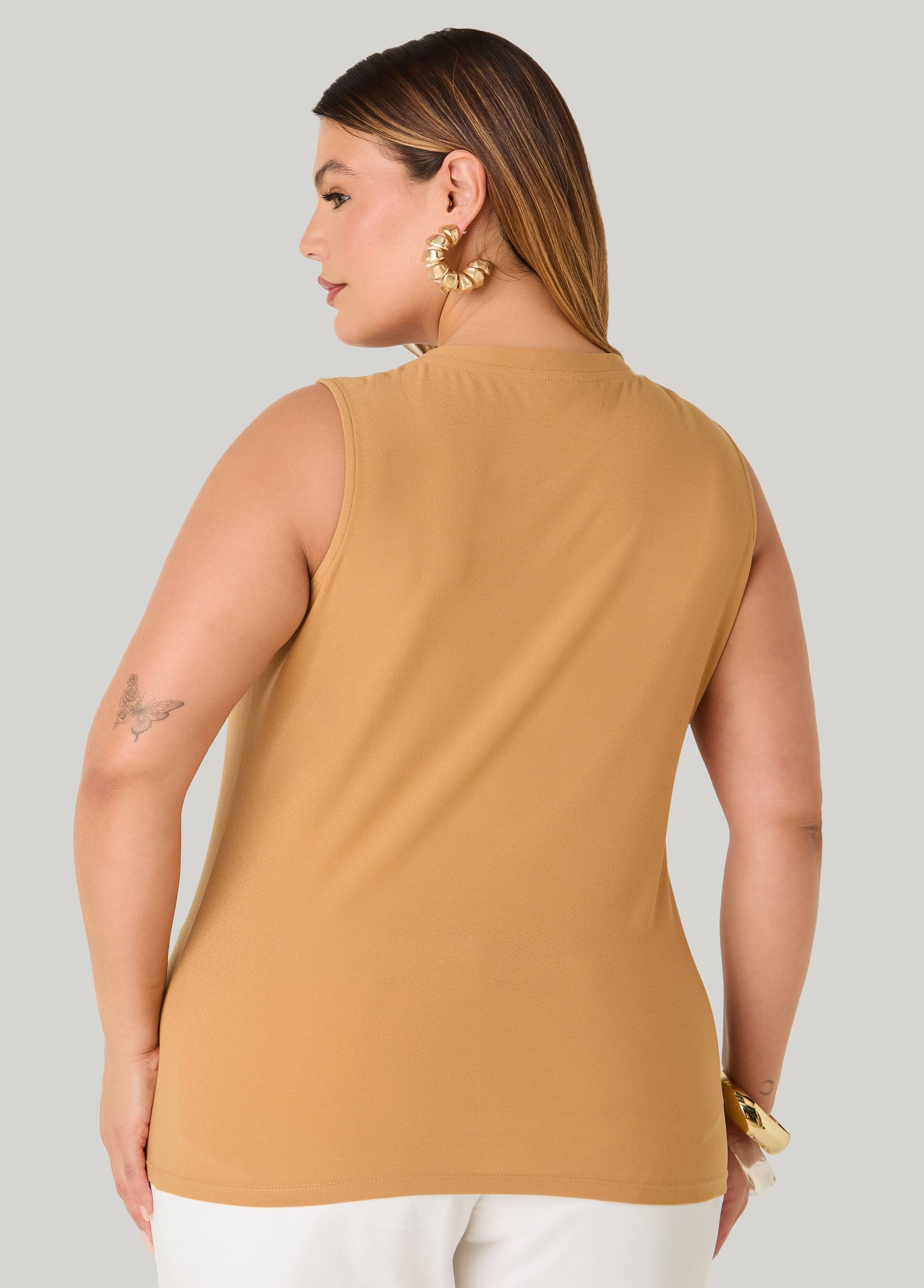 Ashley Stewart Marbled Bead Stretch Crepe Top Iced Coffee