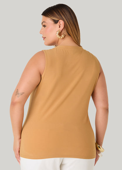 Ashley Stewart Marbled Bead Stretch Crepe Top Iced Coffee