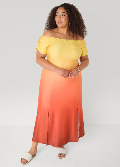 Ashley Stewart Ombre Off The Shoulder Maxi Dress Persimmon Orange